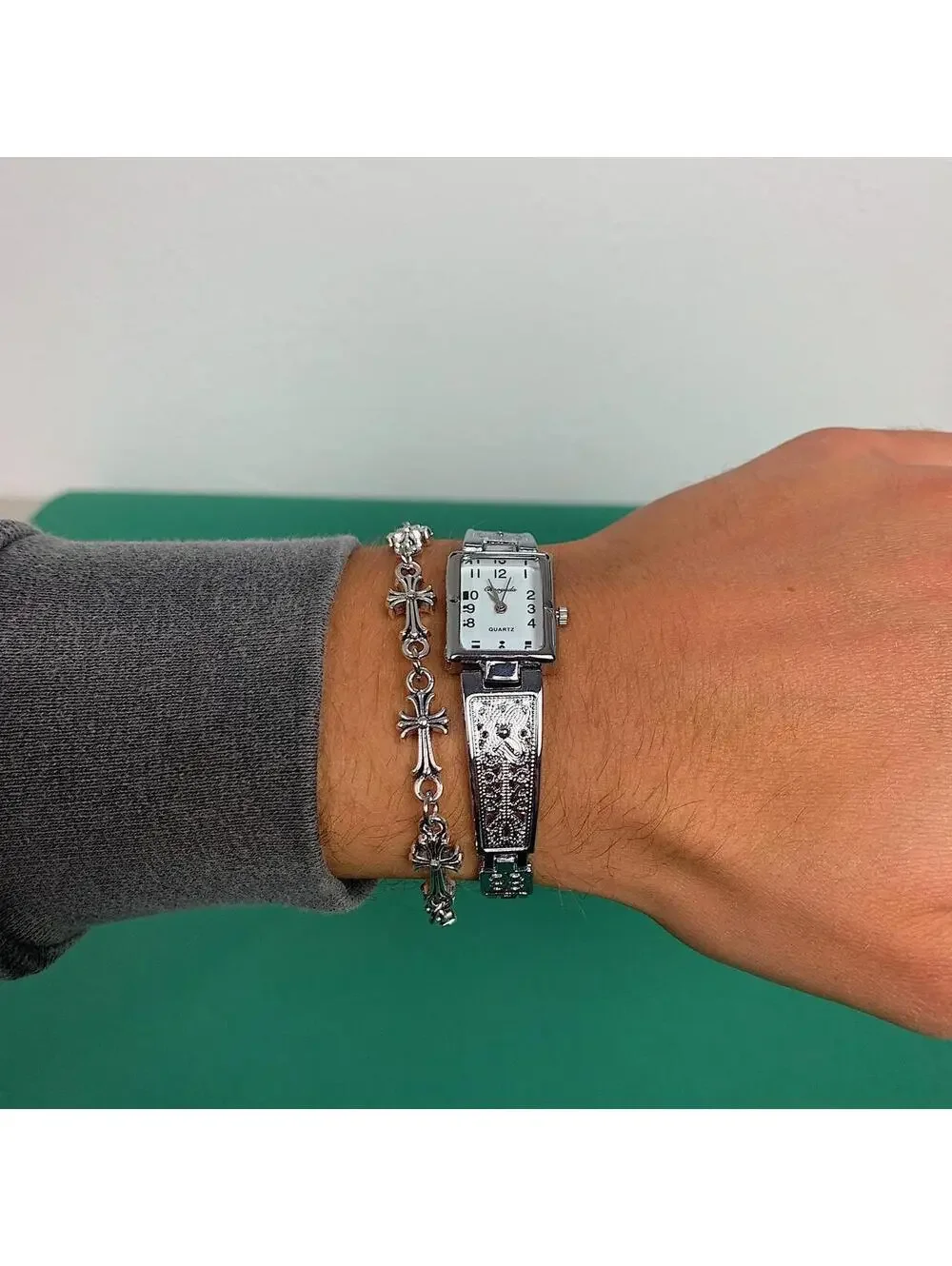 Y2K 2000s Vintage Style Cute Rectangular Butterfly Silver Classy Quartz Watch